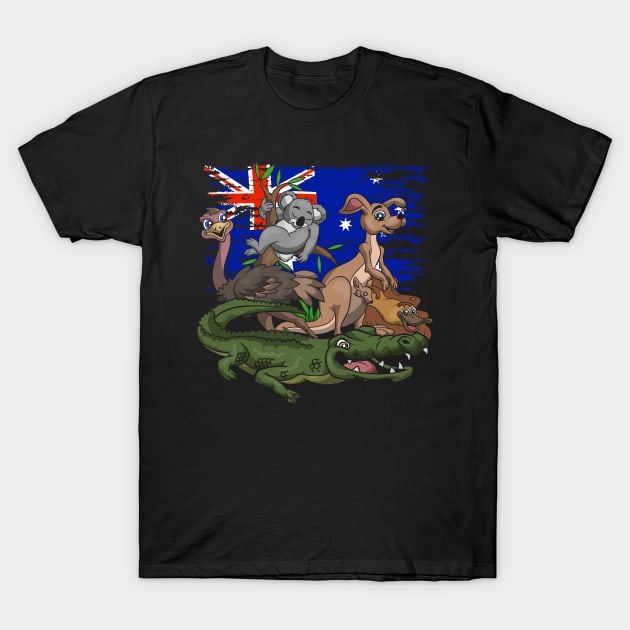 Australia Aussie Kangaroo Koala Bear Ostrich Crocodile T-Shirt by ShirtsShirtsndmoreShirts